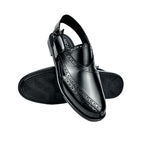 Handmade Black Leather Peshawari Sandal: Men's Leather Chappal