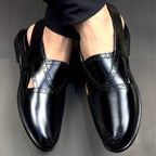Handmade Black Leather Peshawari Sandal: Men's Leather Chappal