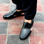 Handmade Black Leather Peshawari Sandal: Men's Leather Chappal