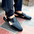 Handmade Black Leather Peshawari Sandal: Men's Leather Chappal