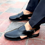 Handmade Black Leather Peshawari Sandal: Men's Leather Chappal