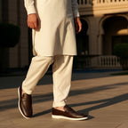 Men's Textured Brown Leather Penny Loafers with Contrasting White Sole