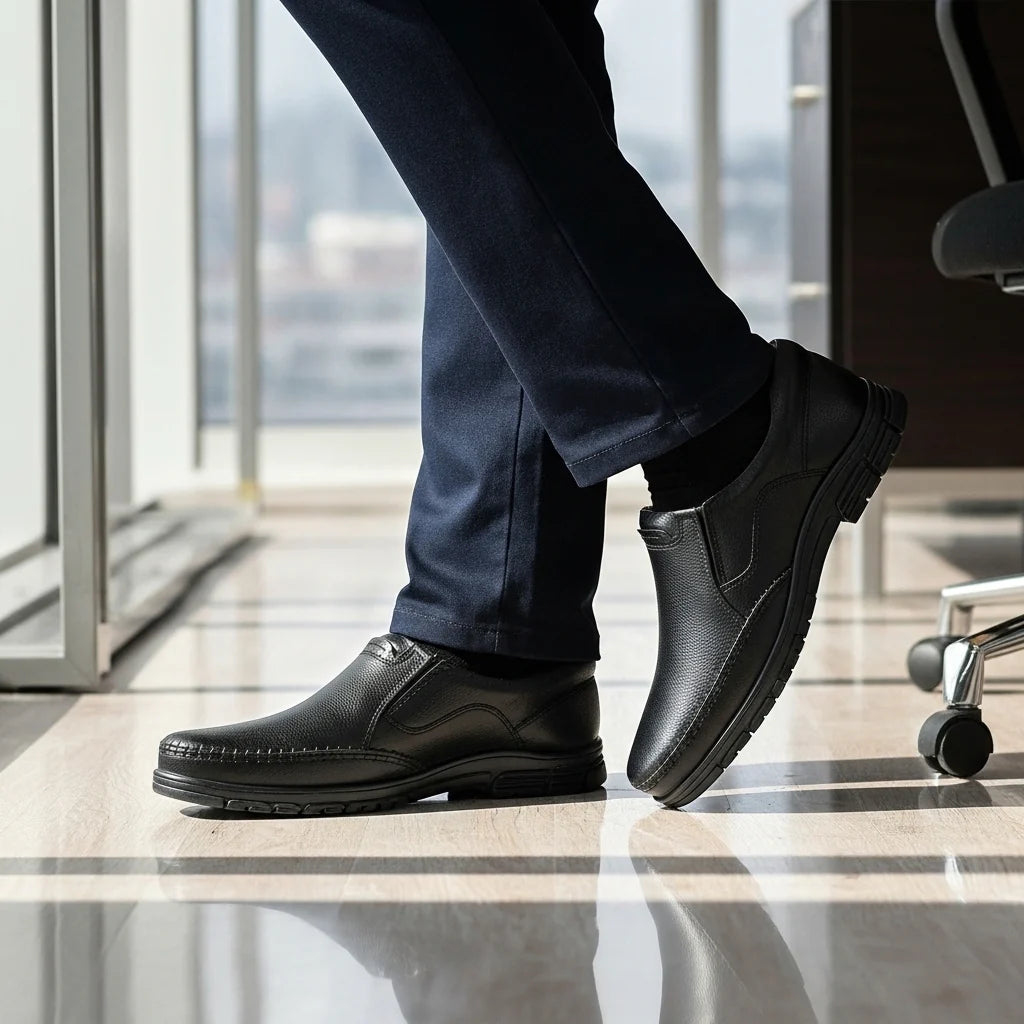 Black Medicated Slip-On Shoes – Comfort & Orthopedic Support