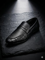 Men’s Black Premium Crocodile Style Handmade Leather Loafer | MMS Shoes