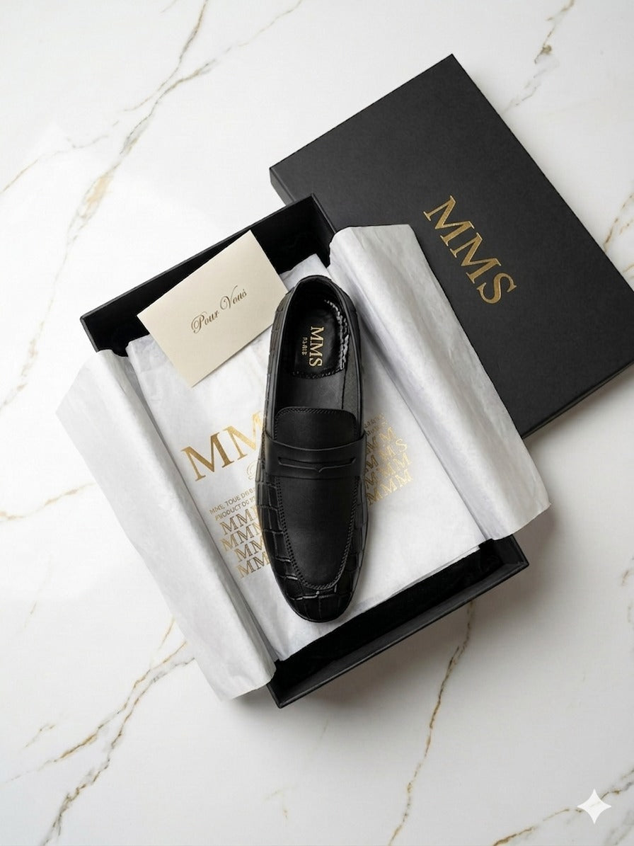 Men’s Black Premium Crocodile Style Handmade Leather Loafer | MMS Shoes