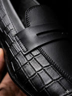 Men’s Black Premium Crocodile Style Handmade Leather Loafer | MMS Shoes