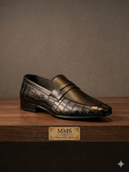 Men’s Black Premium Crocodile Style Handmade Leather Loafer | MMS Shoes
