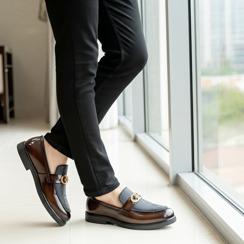 Shaded Brown Handmade Loafer With Suede Pattern | With Premium Gel Soul For Comfort