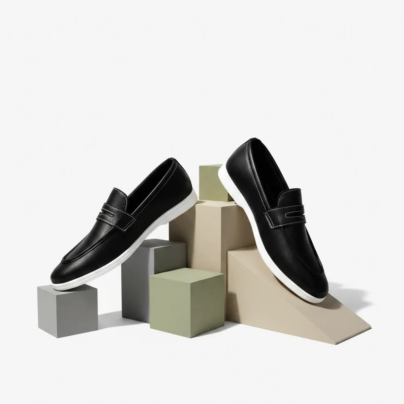 Men’s Sleek Black Formal Hybrid Loafer | Hand-Stitched Artisan Detail – Versatile Daily Wear Comfort
