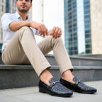 Woven Leather Loafer Black | Premium Quality | All Season Shoe