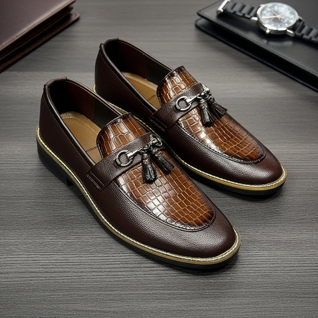 Hand Stiched Brown Croc Pattern Premium Loafer