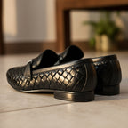 Woven Leather Loafer Black | Premium Quality | All Season Shoe