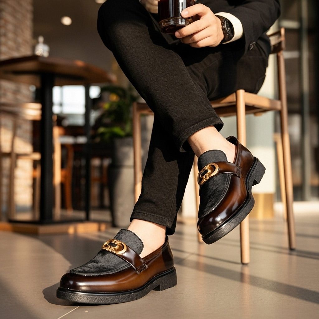 Shaded Brown Handmade Loafer With Suede Pattern | With Premium Gel Soul For Comfort