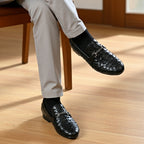 Woven Leather Loafer Black | Premium Quality | All Season Shoe