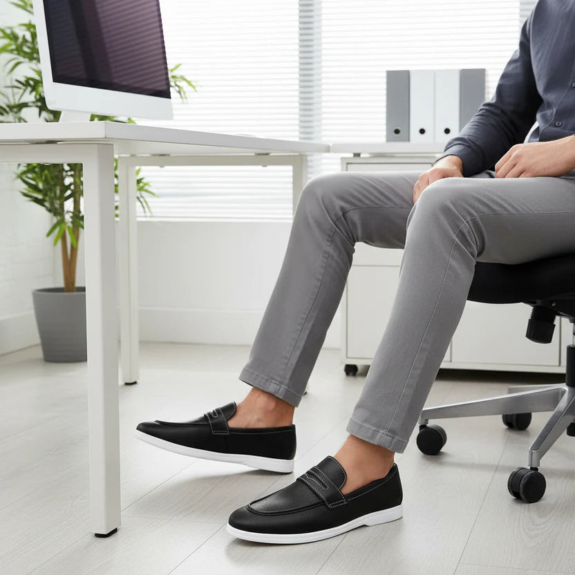 Men’s Sleek Black Formal Hybrid Loafer | Hand-Stitched Artisan Detail – Versatile Daily Wear Comfort