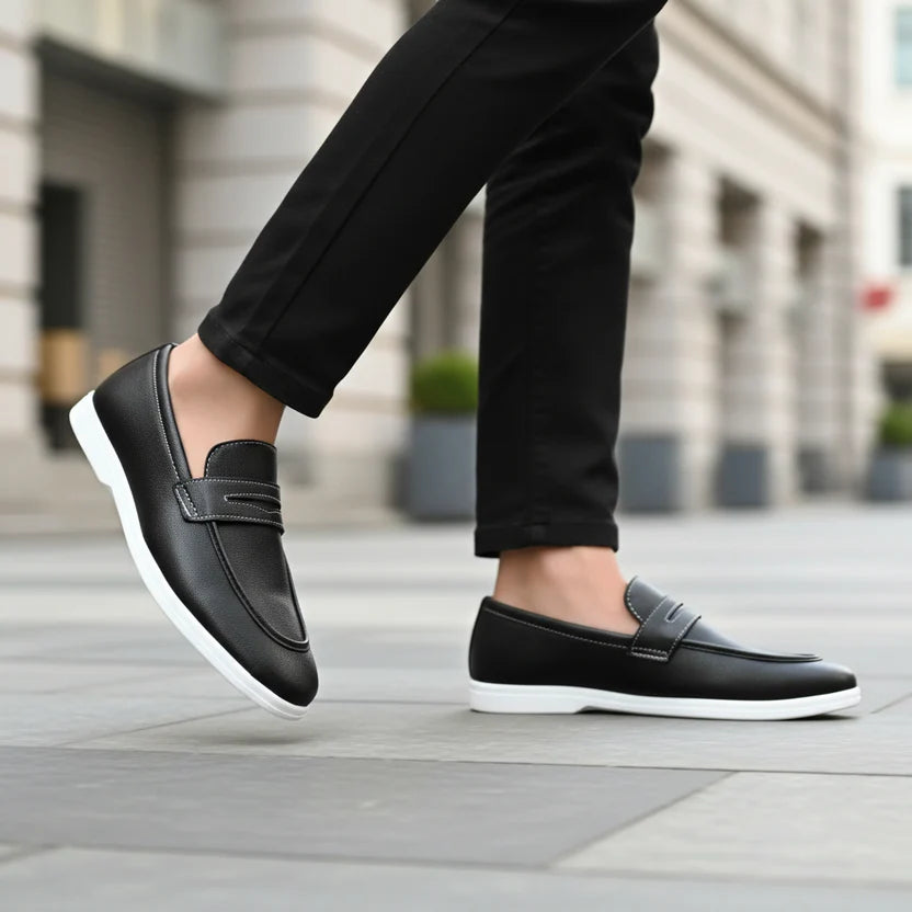 Men's Sleek Black Formal Hybrid Loafer | Hand-Stitched Artisan Detail MMS Shoes Men's Sleek Black Formal Hybrid Loafer | Hand-Stitched Artisan Detail MMS Shoes