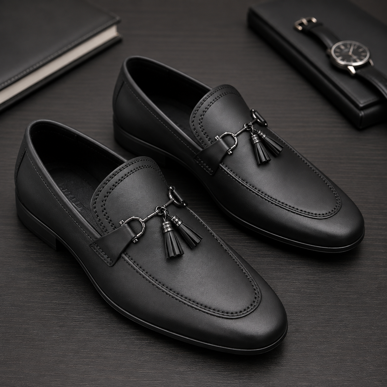 Black Prestige Metal-Buckle Loafers